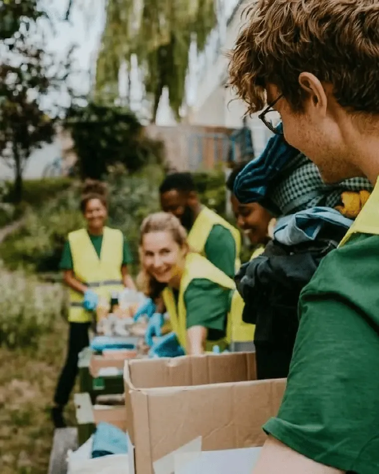 Volunteers sorting donations